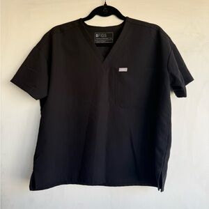 FIGS Women's Black Oversized/Cropped V-Neck Scrub Top XS